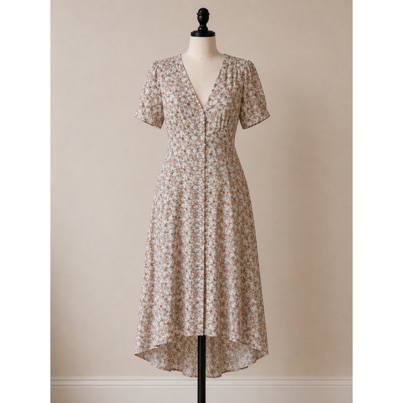 Dress Forum Dresses & Skirts - Bohme Dress Forum Midi Dress Womens Small Floral Linen Blend High Low Button Up